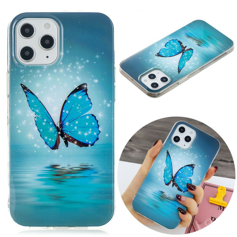 Custodia iPhone 12 Pro Max Butterfly Blue Fluorescente