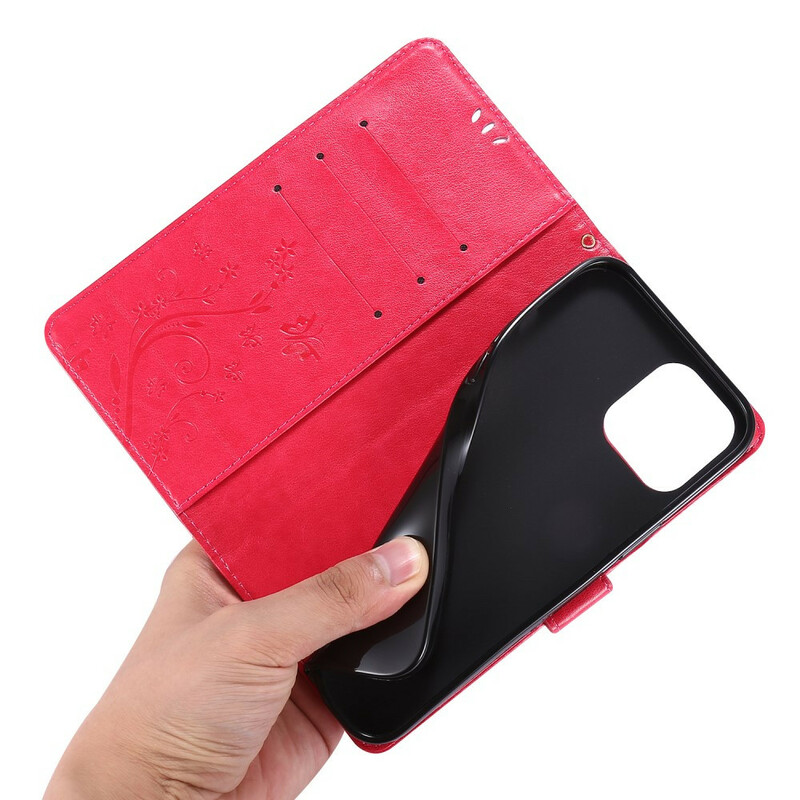 Custodia iPhone 12 Pro Max Farfalle e fiori Cordino