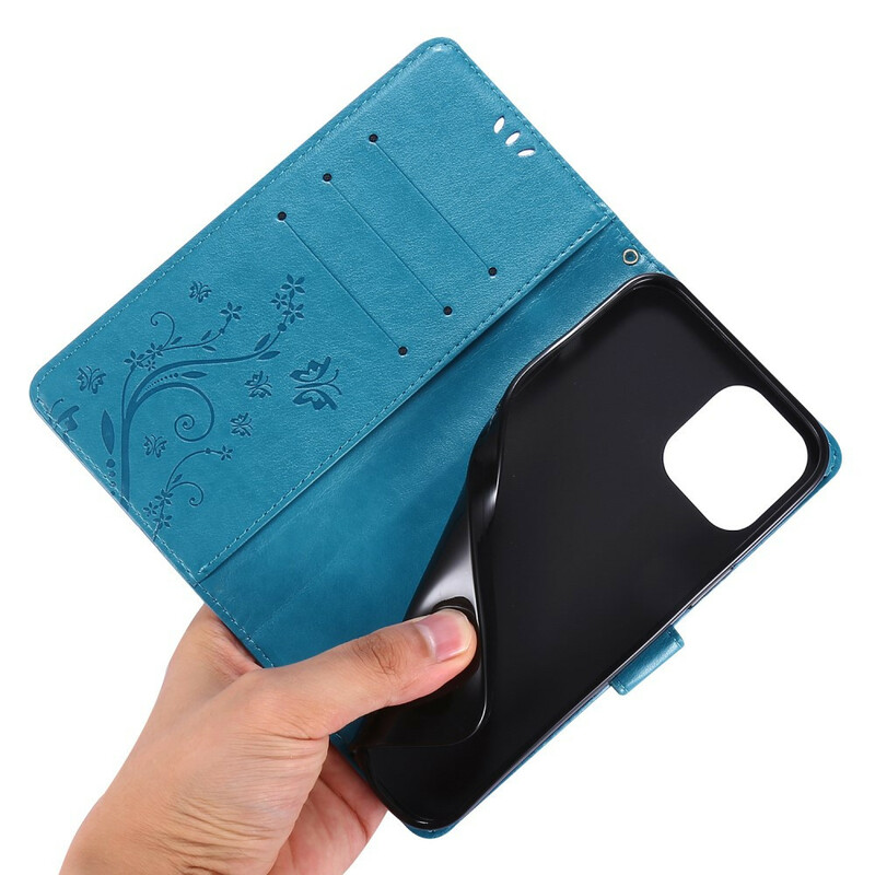 Custodia iPhone 12 Pro Max Farfalle e fiori Cordino