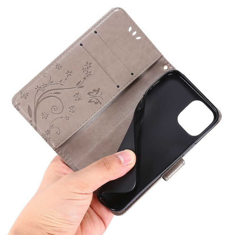 Custodia iPhone 12 Farfalle e Fiori Cordino