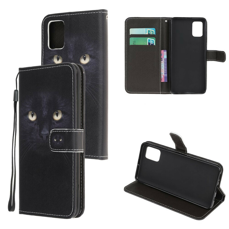 Samsung Galaxy A31 Custodia nera con cinturino a occhi di gatto Samsung Galaxy A31 Custodia nera con cinturino a occhi di gatto