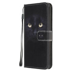 Samsung Galaxy A31 Custodia nera con cinturino a occhi di gatto Samsung Galaxy A31 Custodia nera con cinturino a occhi di gatto