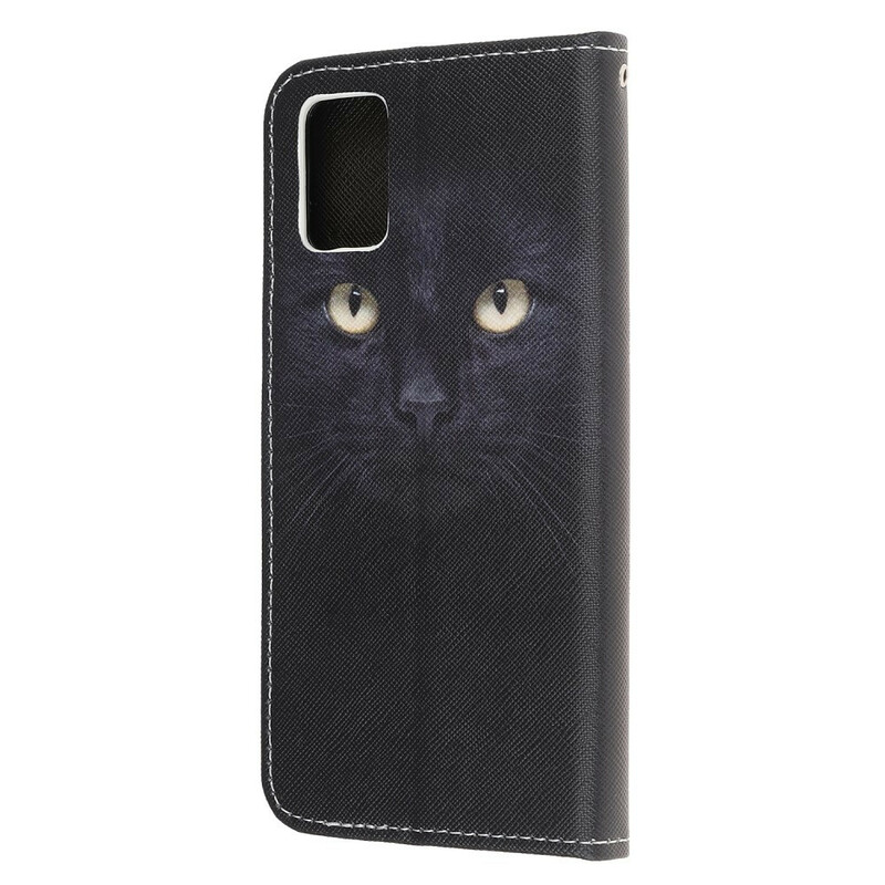 Samsung Galaxy A31 Custodia nera con cinturino a occhi di gatto Samsung Galaxy A31 Custodia nera con cinturino a occhi di gatto