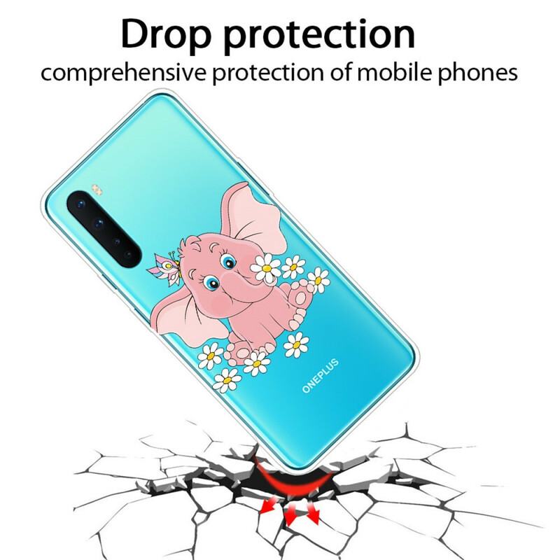 Custodia OnePlus North trasparente con elefante rosa