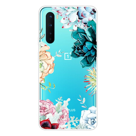 Custodia OnePlus North trasparente con fiori acquerellati