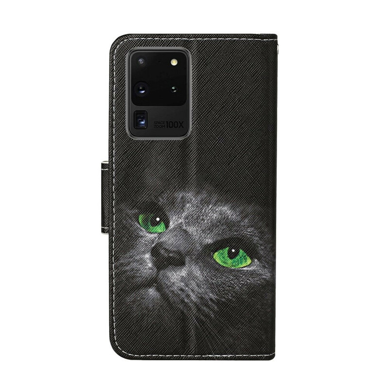 Samsung Galaxy S20 Ultra Custodia Gatto Occhi Verdi con Cinturino