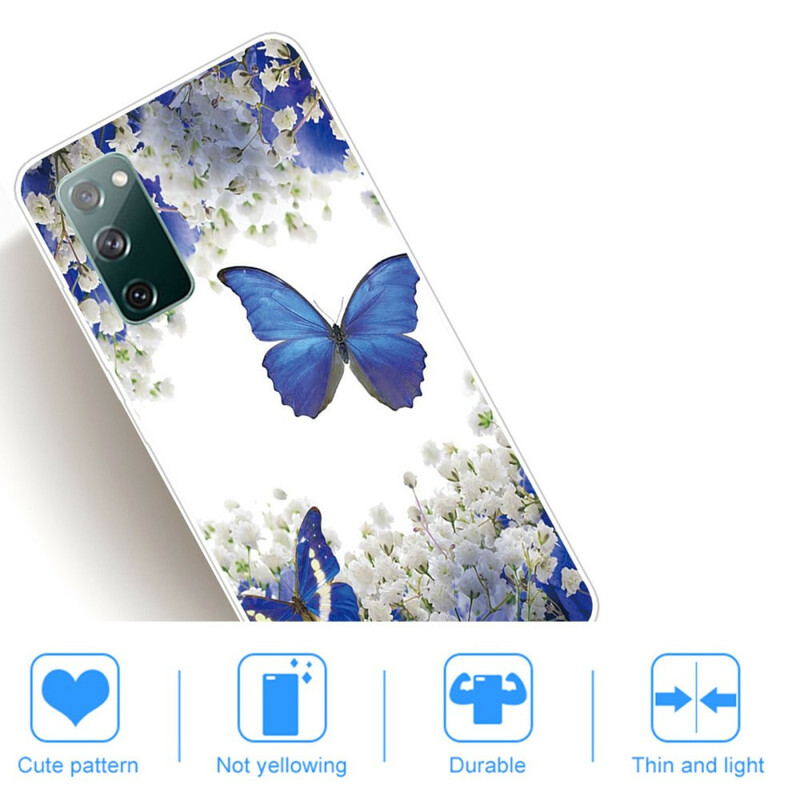 Samsung Galaxy S20 FE Custodia Farfalle e fiori invernali blu