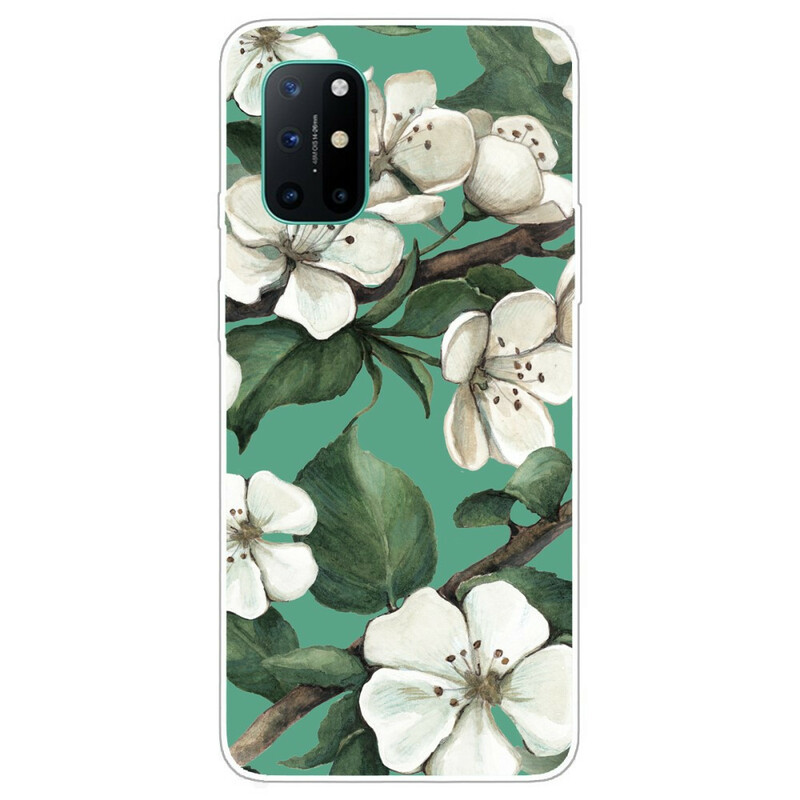 Cover OnePlus 8T dipinta con fiori bianchi