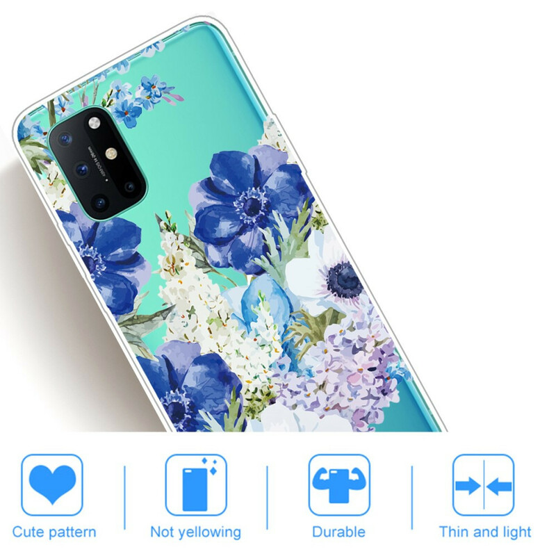 Custodia OnePlus 8T trasparente con fiori acquerellati