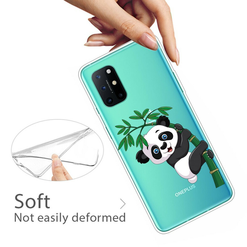 OnePlus 8T Cover Panda trasparente su bambù