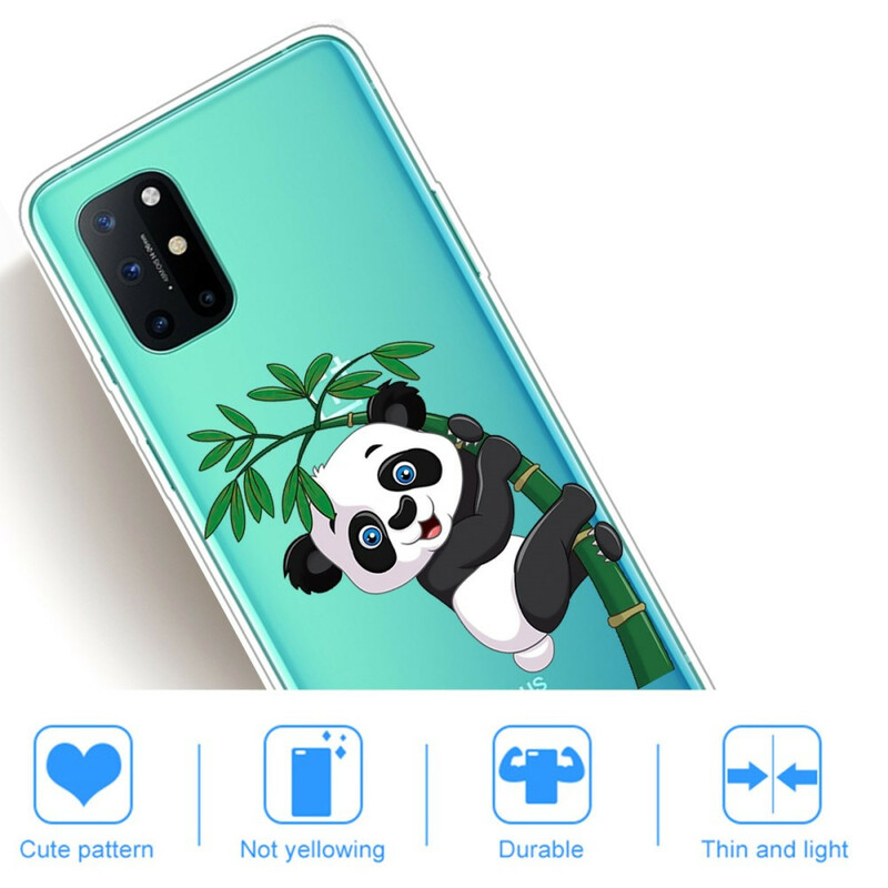 OnePlus 8T Cover Panda trasparente su bambù