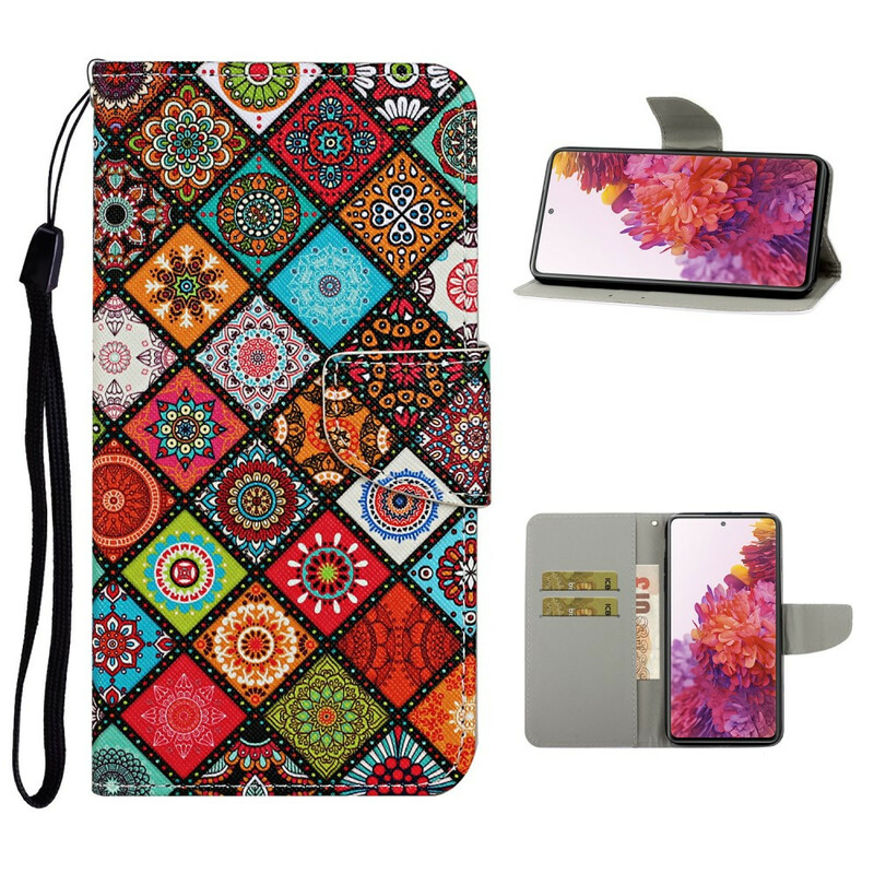 Samsung Galaxy S20 FE Custodia Patchwork Mandalas con cinturino