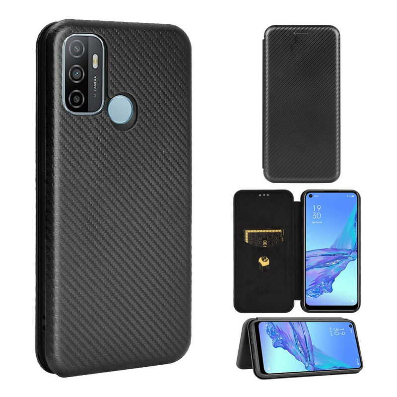 Flip Cover Oppo A53 Silicone fibra di carbonio colorato