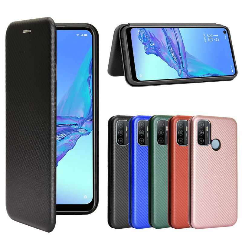 Flip Cover Oppo A53 Silicone fibra di carbonio colorato