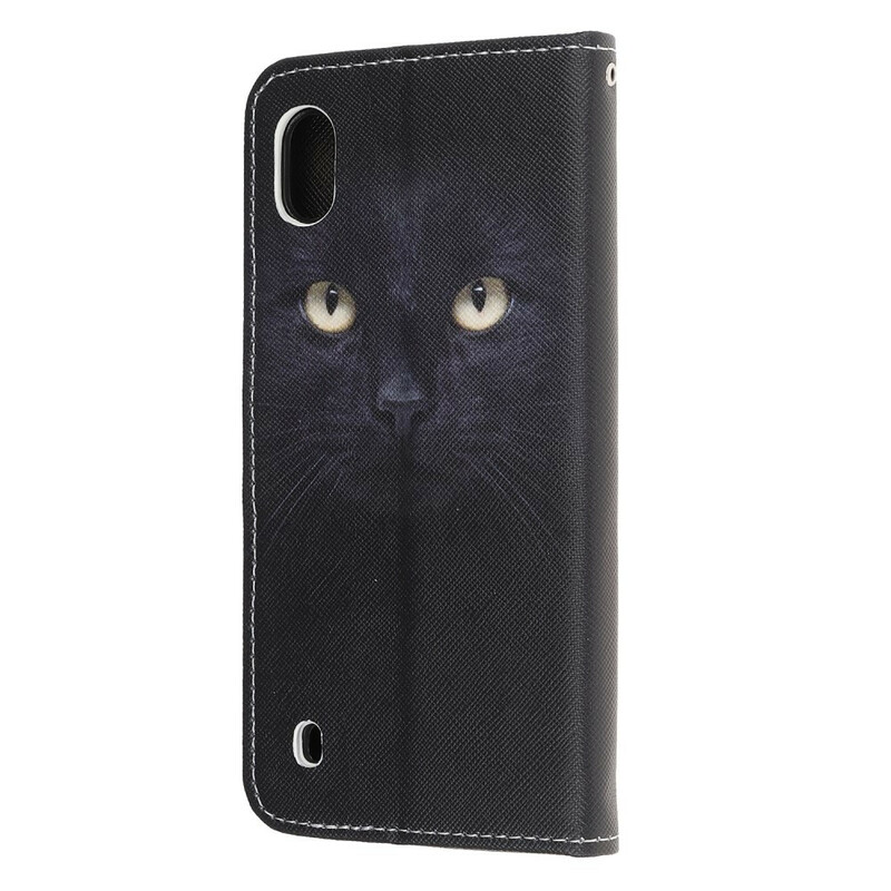 Samsung Galaxy A10 Custodia nera con cinturino a occhi di gatto