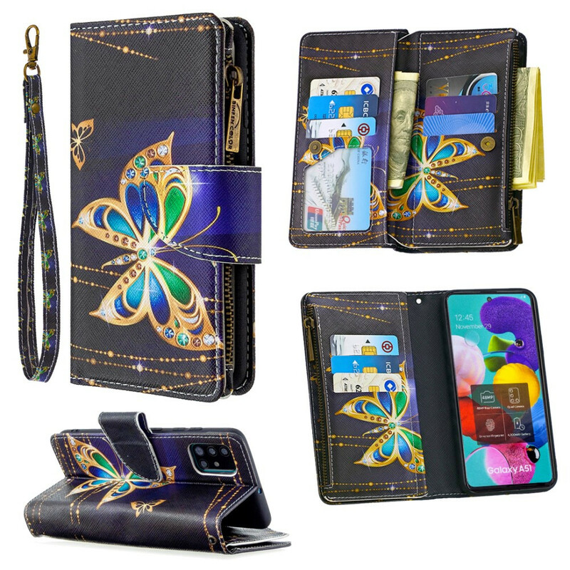 Custodia per Samsung Galaxy A51 con tasca a farfalla con cerniera