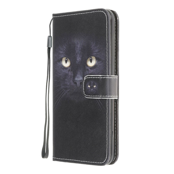 Samsung Galaxy A12 Custodia nera con cinturino a occhi di gatto