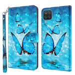 Samsung Galaxy A12 Custodia Farfalle volanti blu