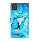Samsung Galaxy A12 Custodia Farfalle volanti blu