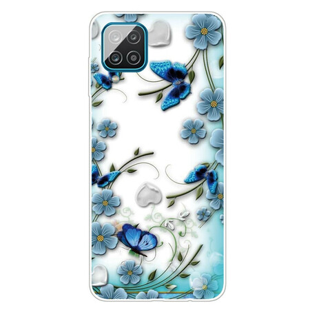 Samsung Galaxy A12 Clear Case Farfalle e Fiori Retro