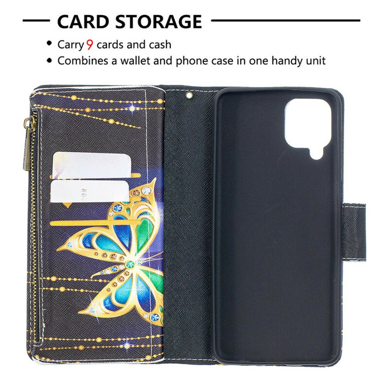 Custodia per Samsung Galaxy A12 con tasca a farfalla con cerniera
