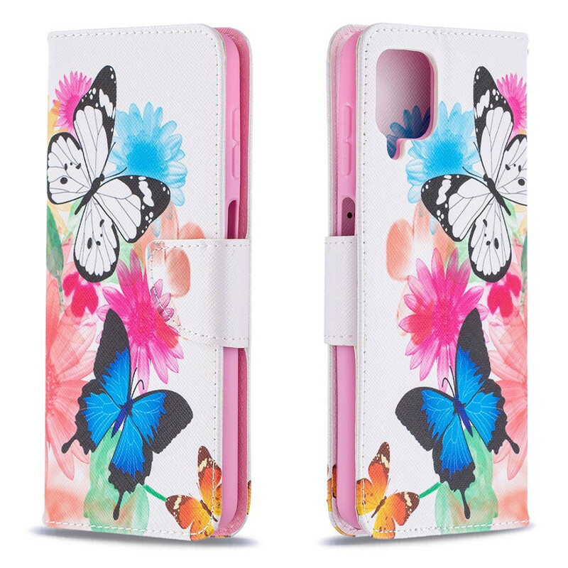 Custodia per Samsung Galaxy A12 con farfalle e fiori dipinti
