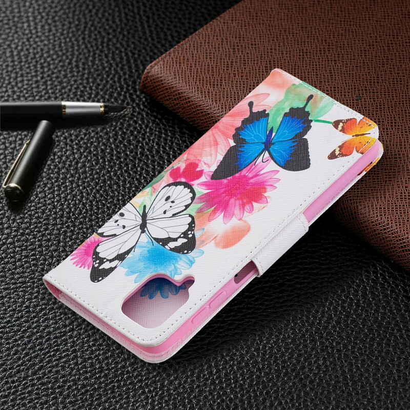 Custodia Samsung Galaxy A12 con farfalle e fiori dipinti