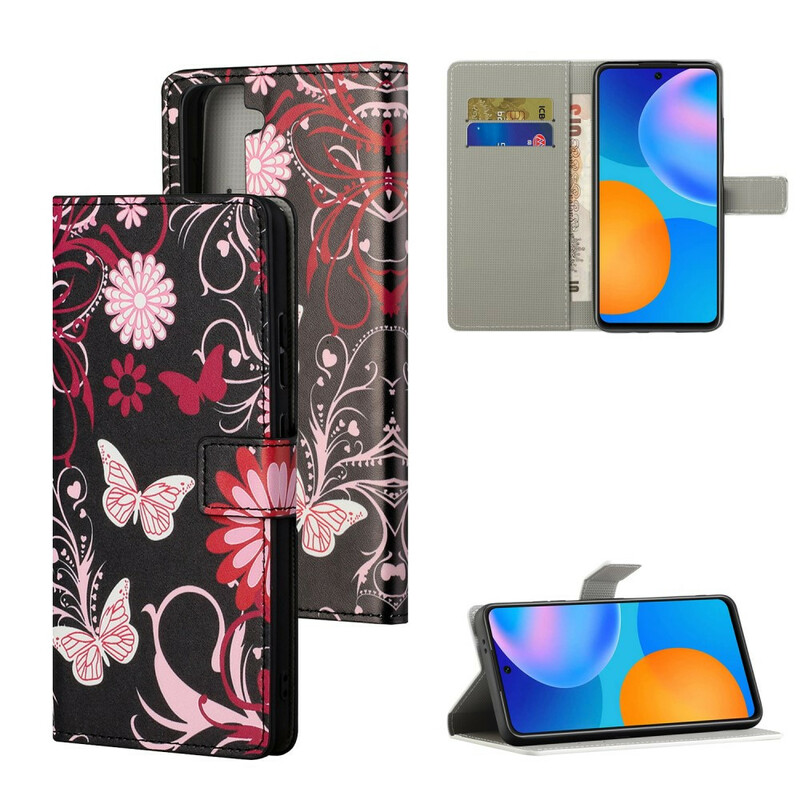 Samsung Galaxy S21 5G Custodia Farfalle e fiori