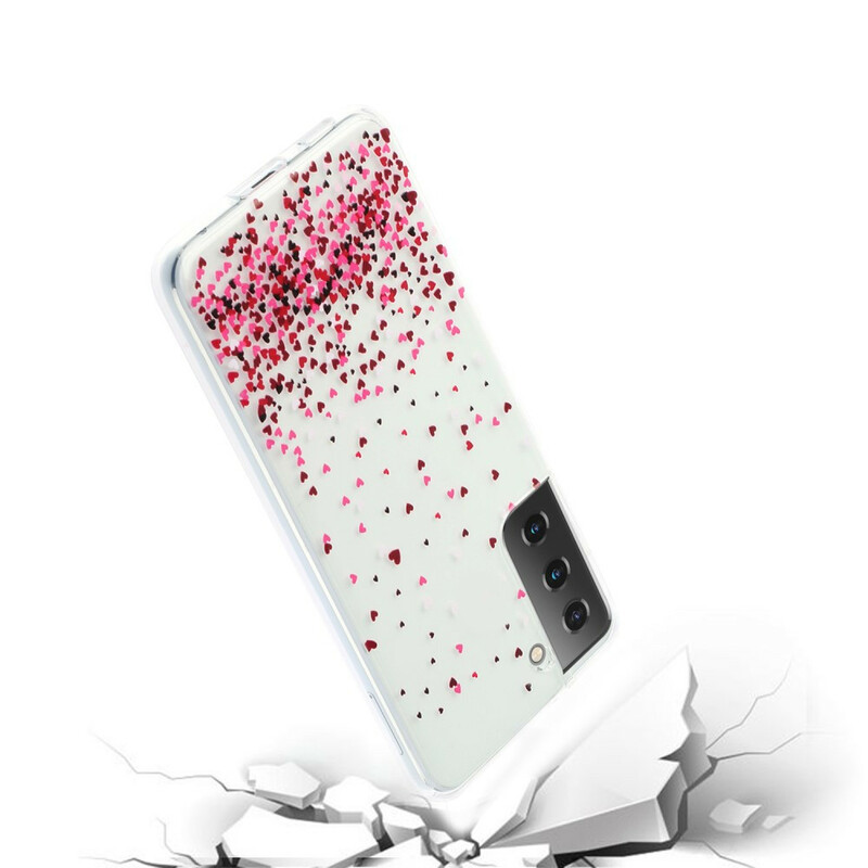 Samsung Galaxy S21 Plus 5G Custodia trasparente Cuori rossi multipli