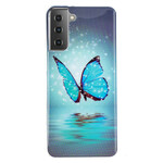 Samsung Galaxy S21 5G Custodia a farfalla blu fluorescente