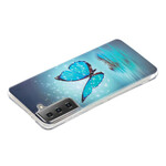 Samsung Galaxy S21 5G Custodia a farfalla blu fluorescente