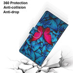 Samsung Galaxy S21 5G Custodia Farfalla rossa su sfondo blu