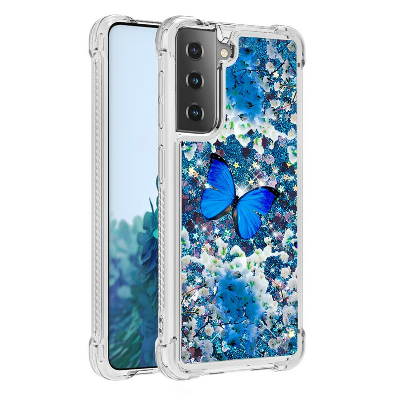 Custodia per Samsung Galaxy S21 5G Glitter Blue Butterflies