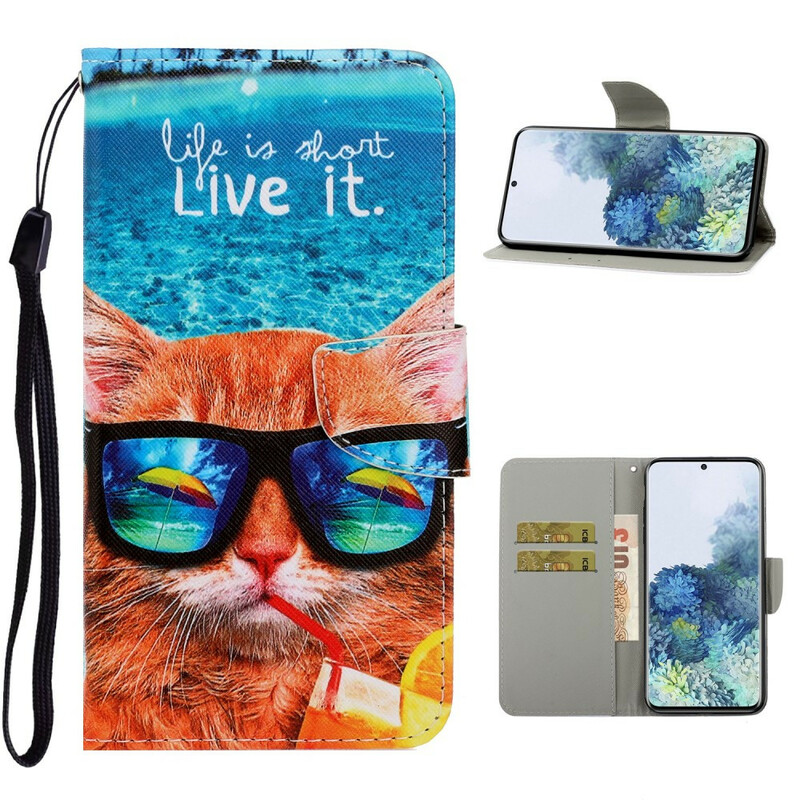 Samsung Galaxy S21 5G Cat Live It Custodia con cinturino