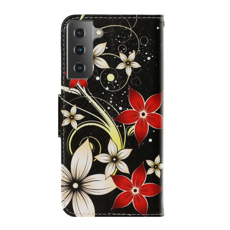 Samsung Galaxy S21 5G Cover con cinturino e fiori colorati