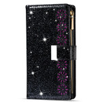 Samsung Galaxy A42 5G Glitter plånboksväska med dragkedja