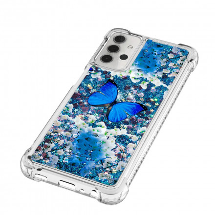 Samsung Galaxy A32 5G Glitter Blue Butterflies Case