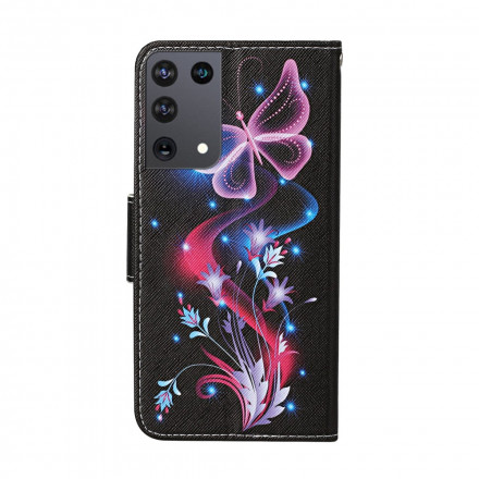 Samsung Galaxy S21 Ultra 5G fodral med fjärilar och rem