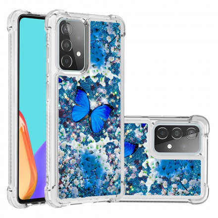 Samsung Galaxy A52 4G / A52 5G fodral Blå fjärilar Glitter
