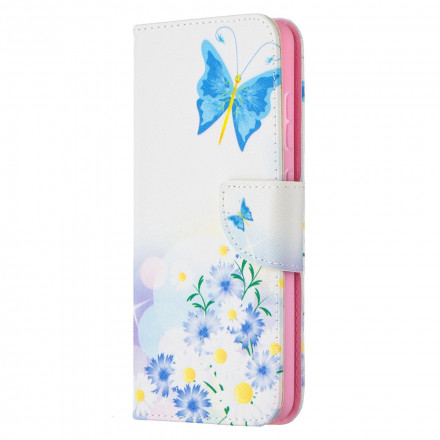 Samsung Galaxy A52 4G / A52 5G fodral med målade fjärilar och blommor