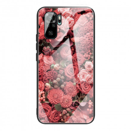 Xiaomi Redmi Note 10 / Note 10s Hårdgjord glasväska Rosa blommor