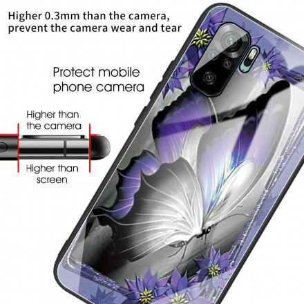 Xiaomi Redmi Note 10 Hårdgjord glasväska Butterfly Purple