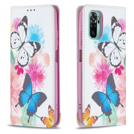 Flip Cover Xiaomi Redmi Note 10 / Note 10s Färgade fjärilar