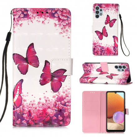 Samsung Galaxy A32 4G fodral röda fjärilar