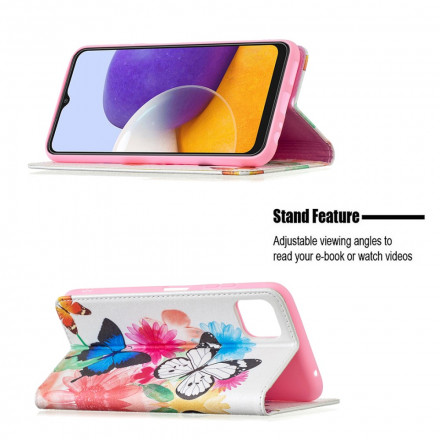 Flip Cover Samsung Galaxy A22 5G Färgade fjärilar