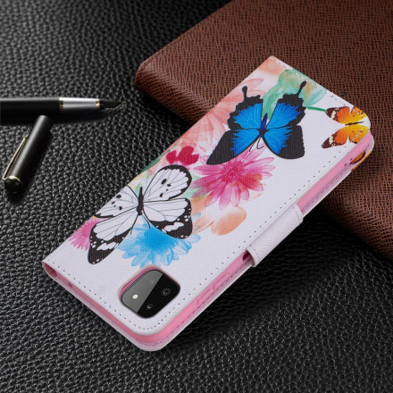 Samsung Galaxy A22 5G fodral med målade fjärilar och blommor