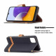 Samsung Galaxy A22 5G väska med tyg- och lädereffekt med rem