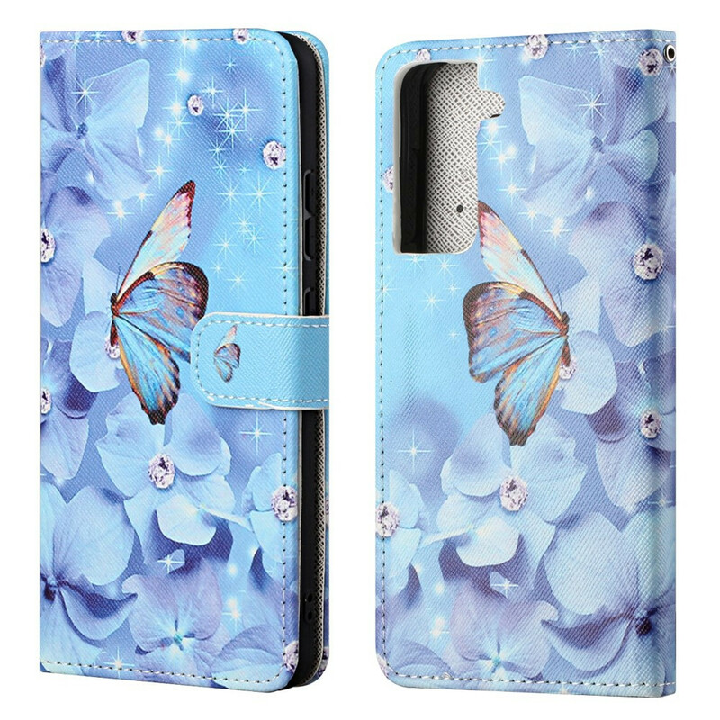 Samsung Galaxy S21 fodral FE Diamond Butterflies med rem