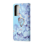 Samsung Galaxy S21 fodral FE Diamond Butterflies med rem