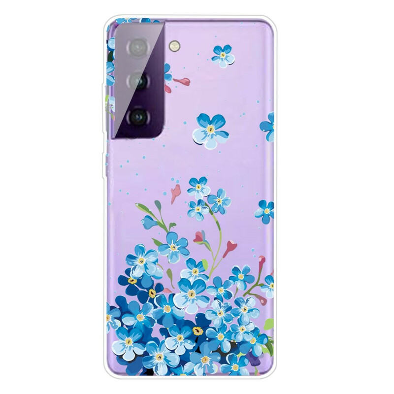 Samsung Galaxy S21 FE blå blomma fodral